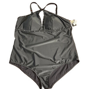 Torrid‎ Wire Free One Piece Swimsuit Size 4X (26) Rhinestone Black Halter NWT